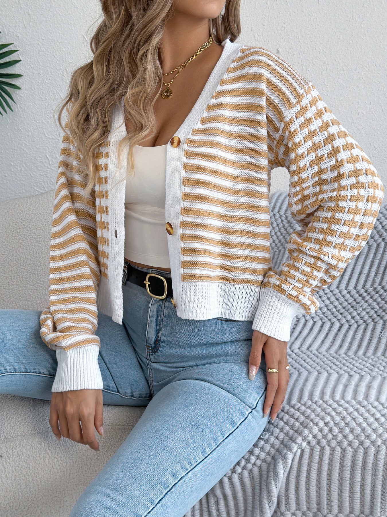 Striped Lantern Long Sleeve Sweater