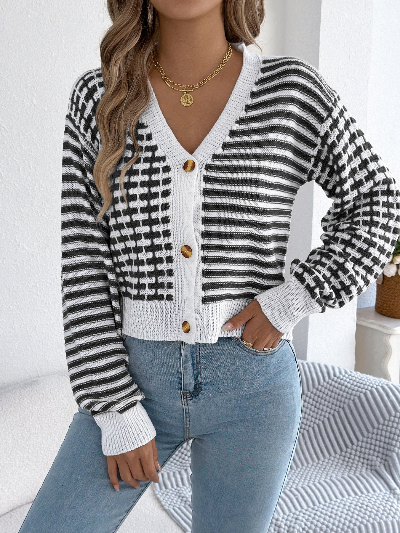 Striped Lantern Long Sleeve Sweater