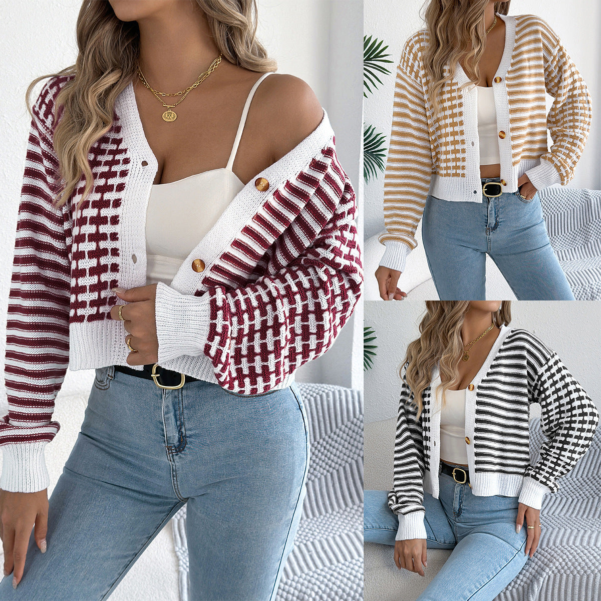 Striped Lantern Long Sleeve Sweater