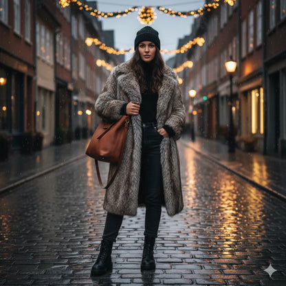 Foxora™ – Long Fox Fur Coat